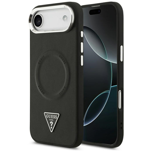 Coque MagSafe pour Apple iPhone 17 Air, Guess, Logo Triangle, Noire Argentée