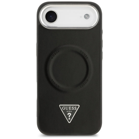 Coque MagSafe pour Apple iPhone 17 Air, Guess, Logo Triangle, Noire Argentée