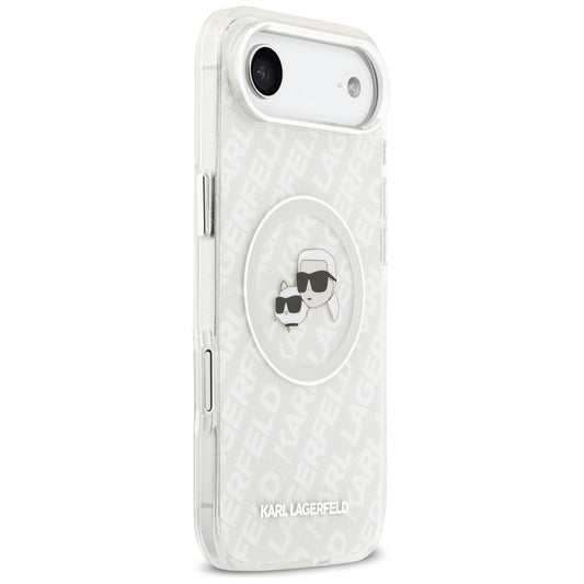 Étui MagSafe pour Apple iPhone 17 Air, Karl Lagerfeld, IML Glitter Karl & Choupette's Heads, Gris