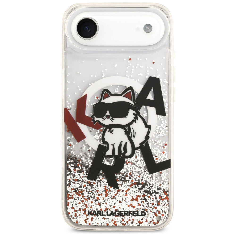 Housse MagSafe pour Apple iPhone 17 Air, Karl Lagerfeld, Liquid Glitter Choupette Logo, Transparente