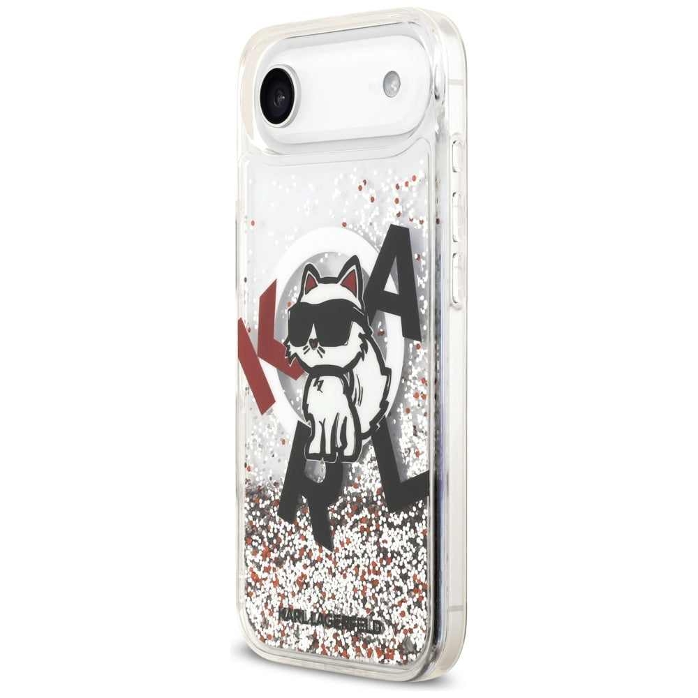 Housse MagSafe pour Apple iPhone 17 Air, Karl Lagerfeld, Liquid Glitter Choupette Logo, Transparente