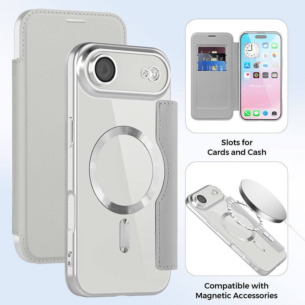 Étui MagSafe pour Apple iPhone 17 Air, Techsuit, SmartMag Book, Gris
