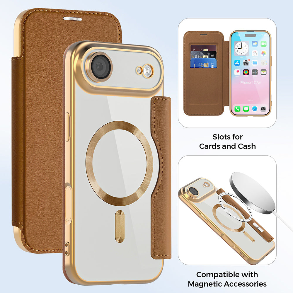 Housse MagSafe pour Apple iPhone 17 Air, Techsuit, SmartMag Book, Marron