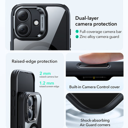 Coque MagSafe pour Apple iPhone 17, ESR, Classic Hybrid Kickstand, Noire Transparente