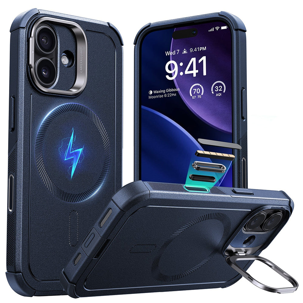 Coque MagSafe pour Apple iPhone 17, ESR, Cyber Armor Kickstand, Bleue