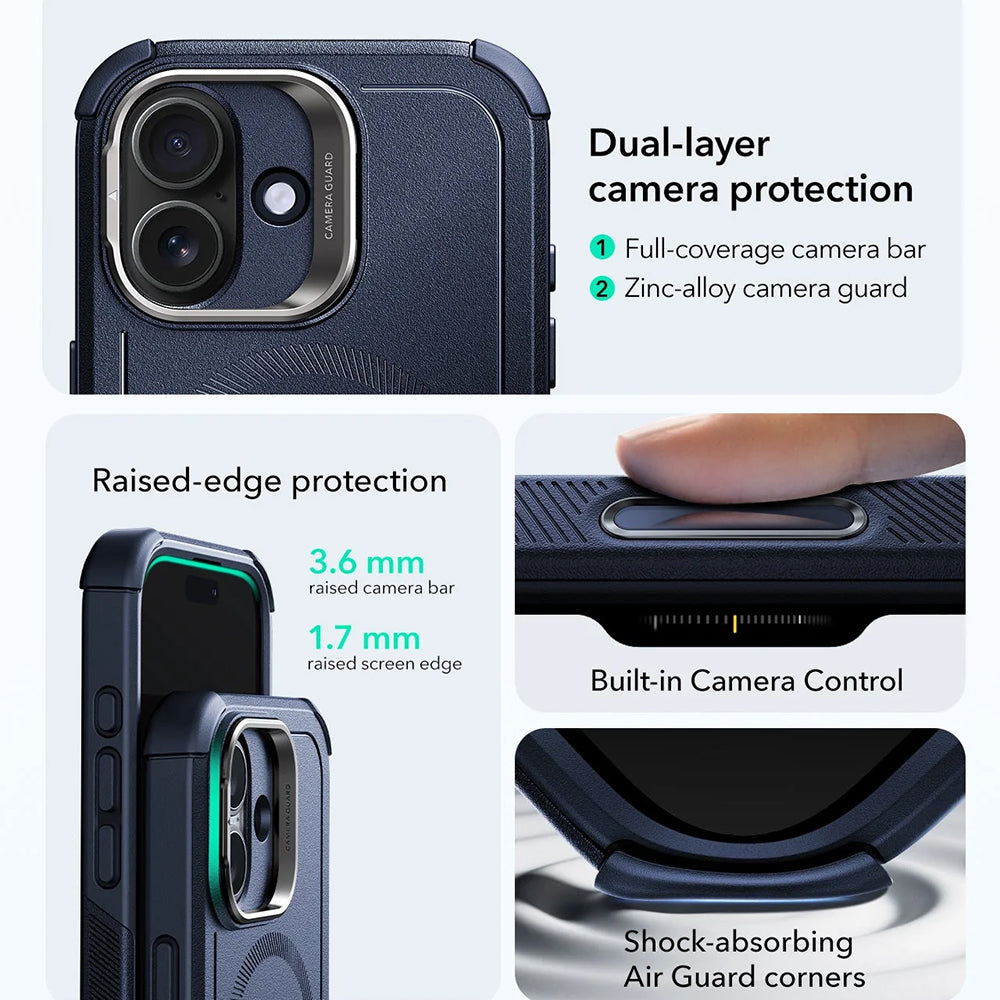 Coque MagSafe pour Apple iPhone 17, ESR, Cyber Armor Kickstand, Bleue
