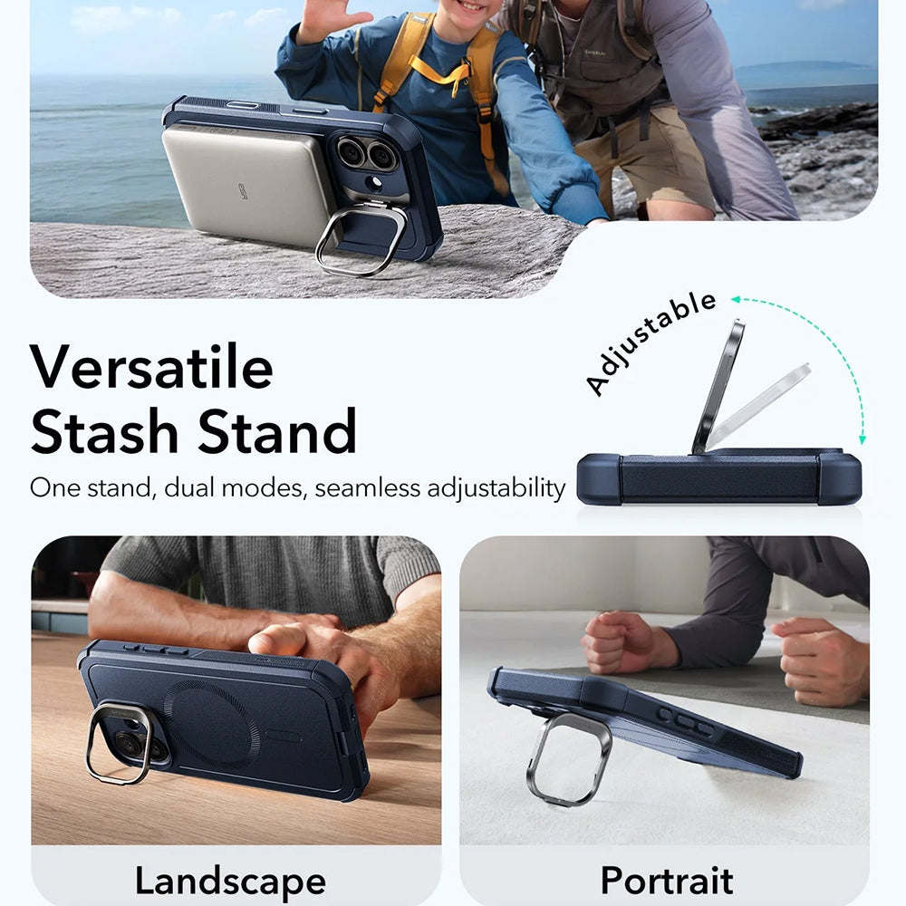 Coque MagSafe pour Apple iPhone 17, ESR, Cyber Armor Kickstand, Bleue