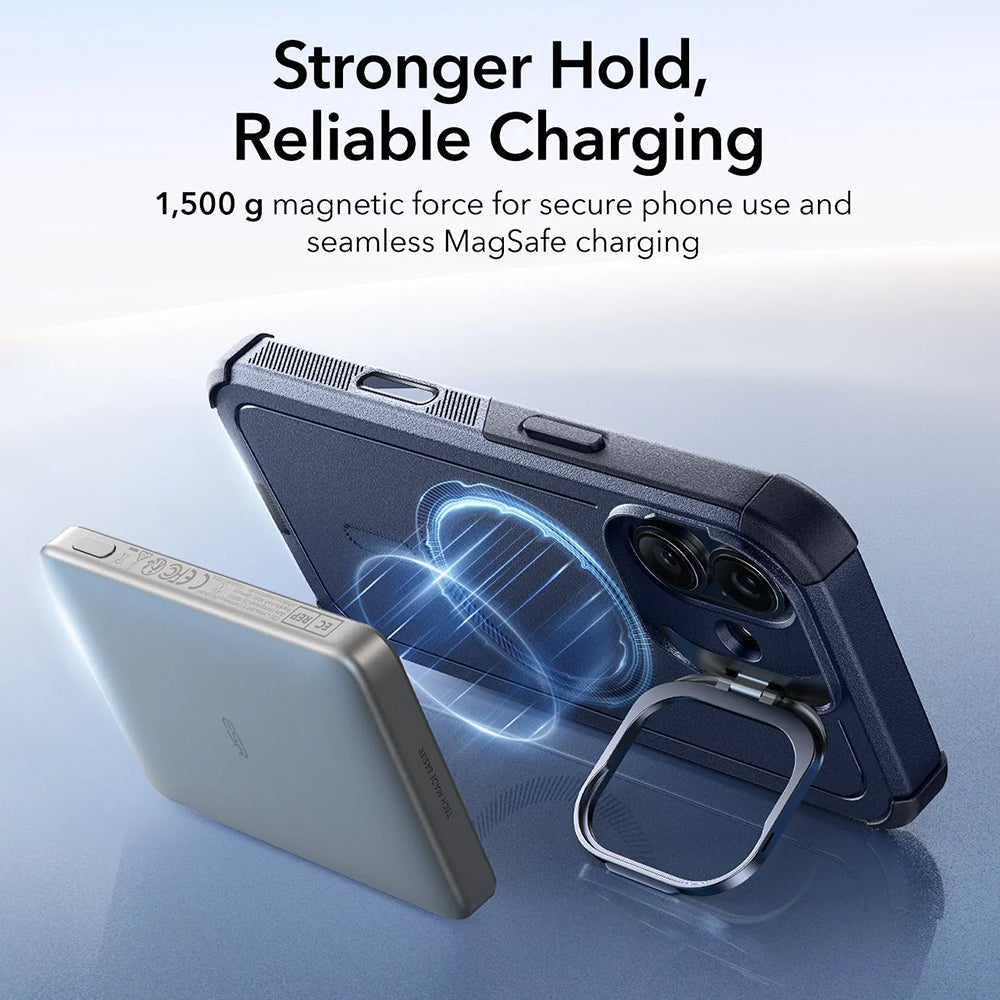 Coque MagSafe pour Apple iPhone 17, ESR, Cyber Armor Kickstand, Bleue