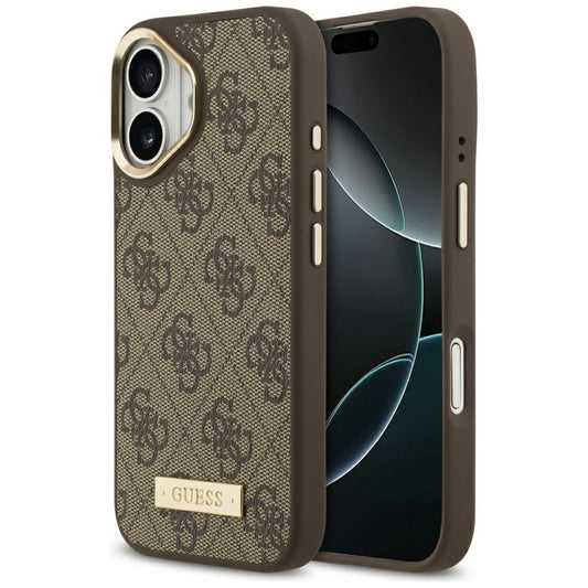 Housse MagSafe pour Apple iPhone 17, Guess, Plaque Logo 4G, Marron