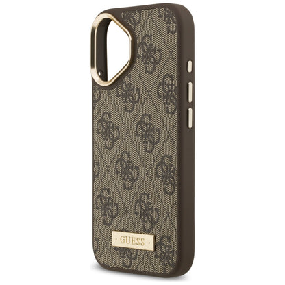 Housse MagSafe pour Apple iPhone 17, Guess, Plaque Logo 4G, Marron
