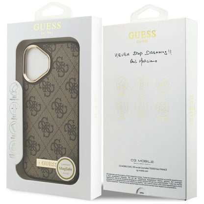 Housse MagSafe pour Apple iPhone 17, Guess, Plaque Logo 4G, Marron