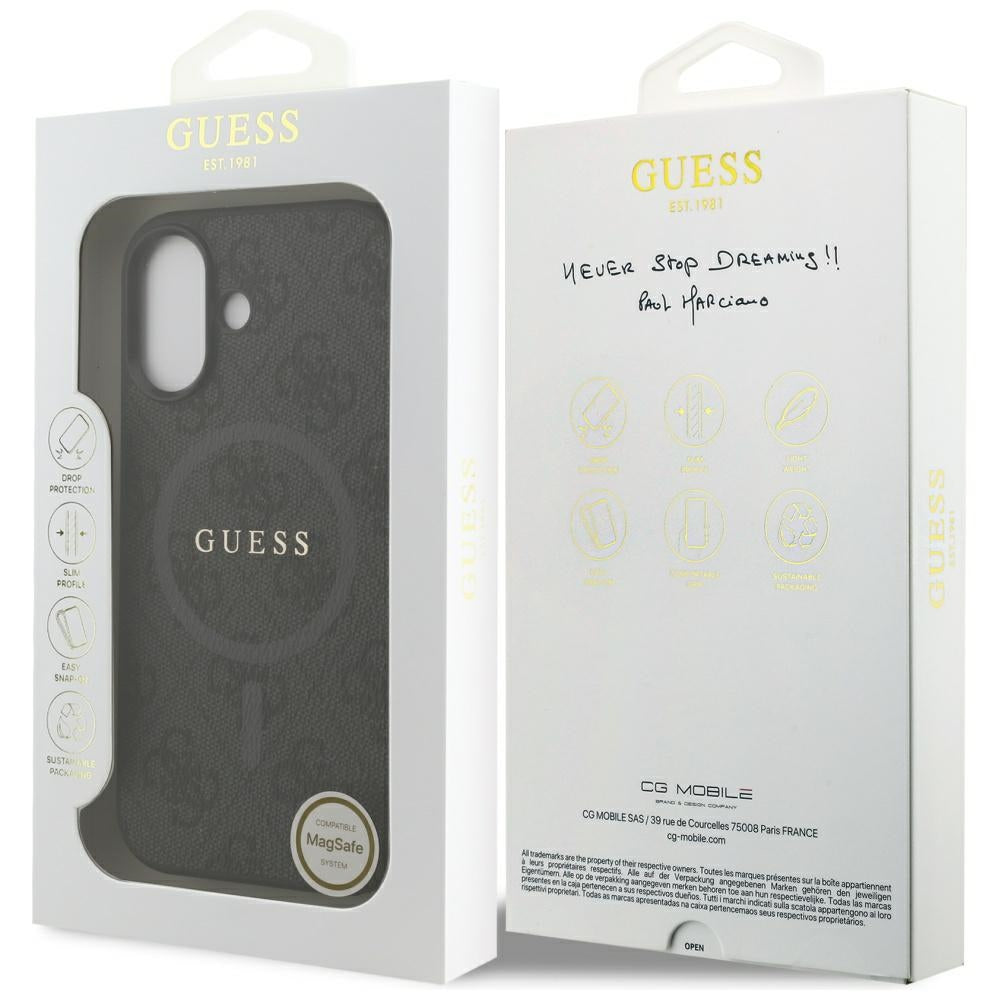 MagSafe Hülle für Apple iPhone 17, Guess, 4G Ring Classic Logo, Schwarz