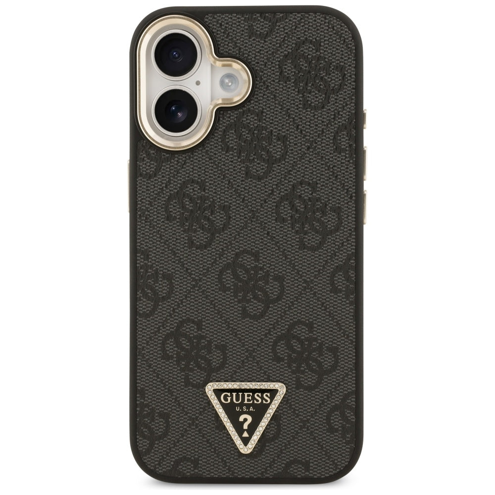 Coque MagSafe pour Apple iPhone 17, Guess, logo Triangle Diamond 4G, Noire