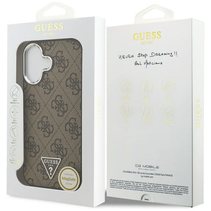 Étui MagSafe pour Apple iPhone 17, Guess, logo Triangle 4G, Marron Argenté