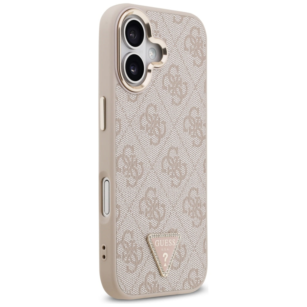 Coque MagSafe pour Apple iPhone 17, Guess, logo Triangle 4G, Rose Doré