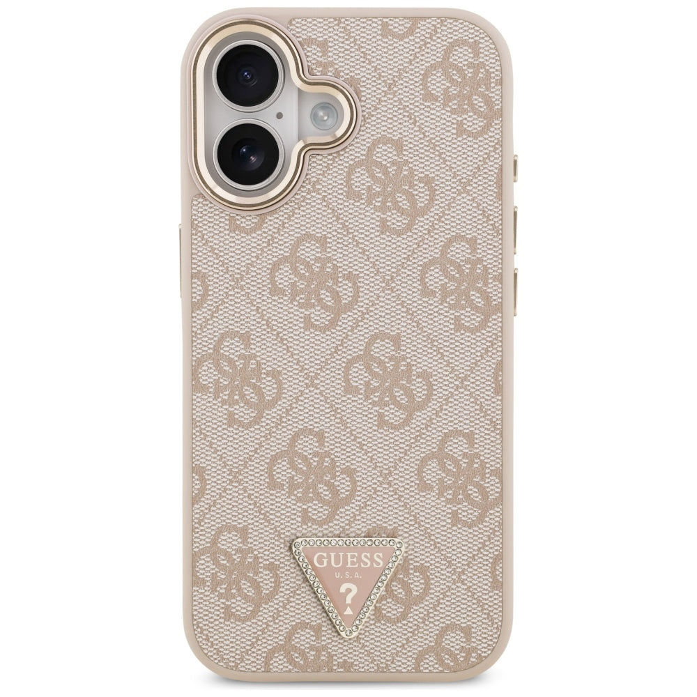 Coque MagSafe pour Apple iPhone 17, Guess, logo Triangle 4G, Rose Doré