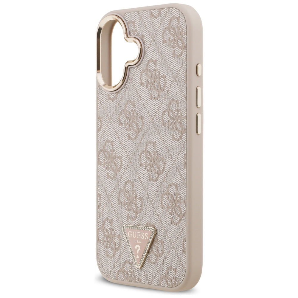 Coque MagSafe pour Apple iPhone 17, Guess, logo Triangle 4G, Rose Doré