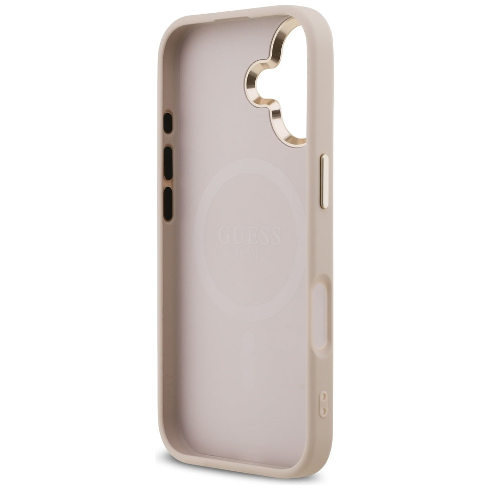 Coque MagSafe pour Apple iPhone 17, Guess, logo Triangle 4G, Rose Doré