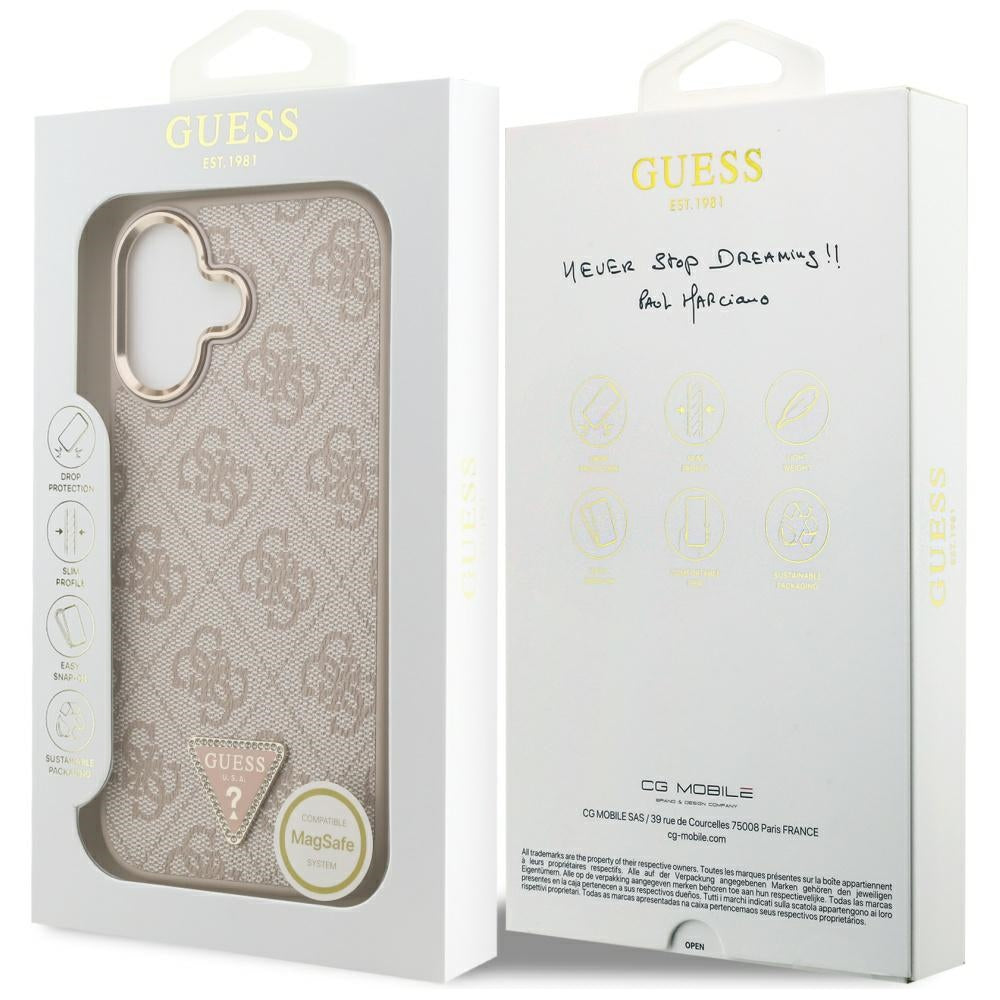 Coque MagSafe pour Apple iPhone 17, Guess, logo Triangle 4G, Rose Doré