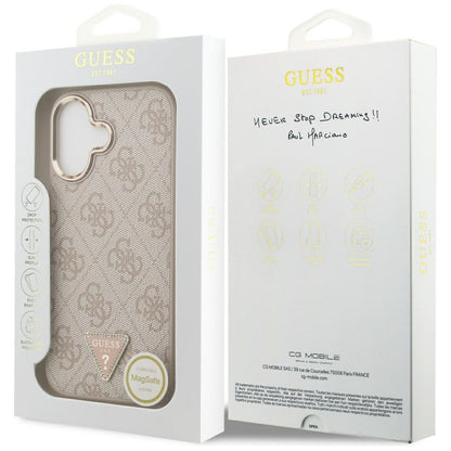 Coque MagSafe pour Apple iPhone 17, Guess, logo Triangle 4G, Rose Doré