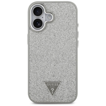 Coque MagSafe pour Apple iPhone 17, Guess, Logo Triangle Pailleté, Argentée