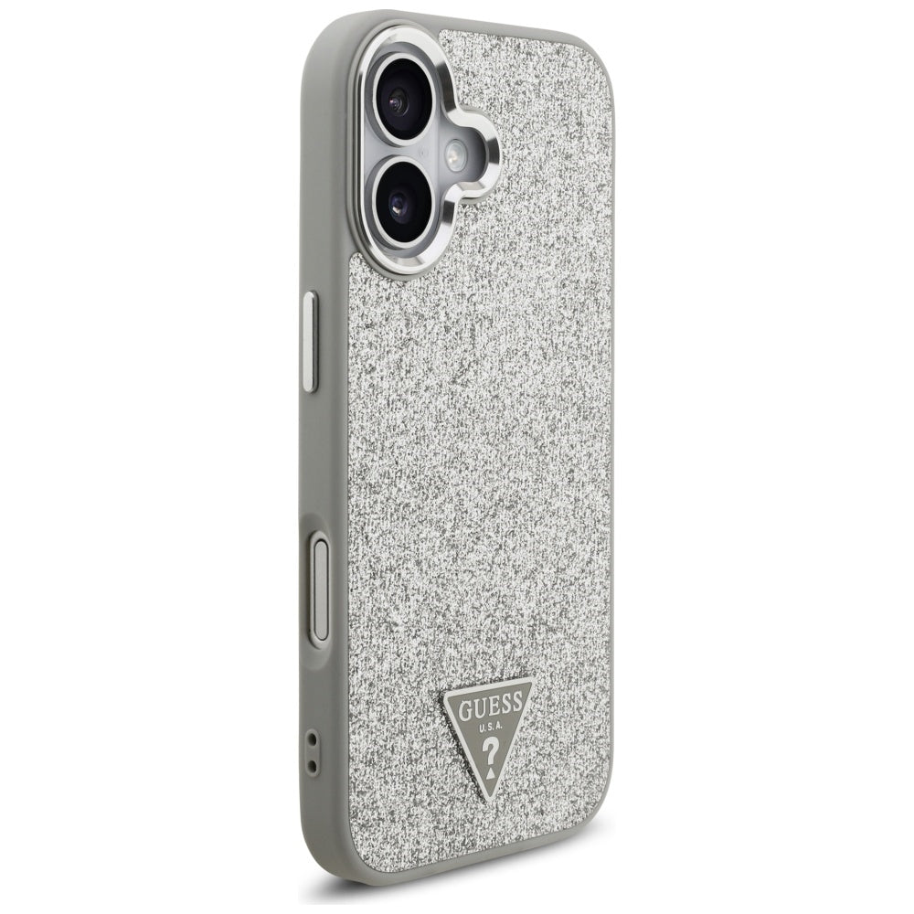 Coque MagSafe pour Apple iPhone 17, Guess, Logo Triangle Pailleté, Argentée