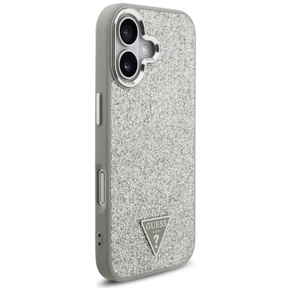 Coque MagSafe pour Apple iPhone 17, Guess, Logo Triangle Pailleté, Argentée