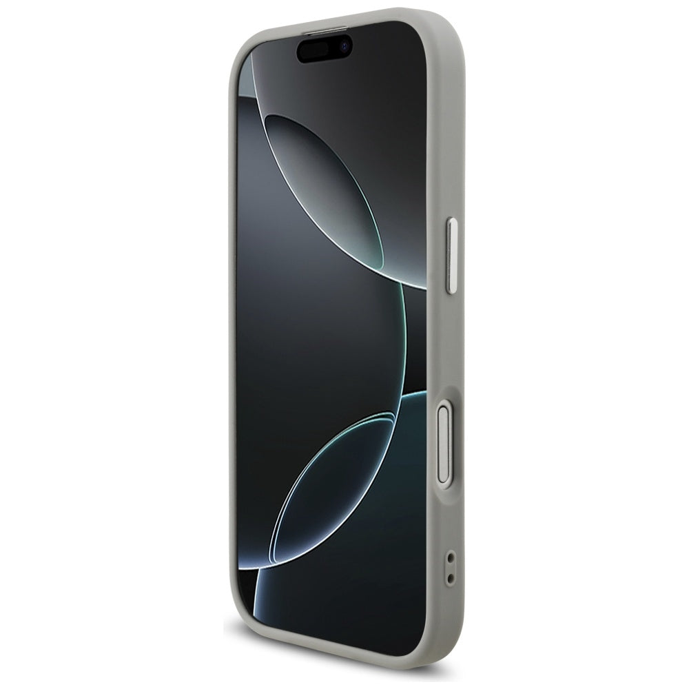 Coque MagSafe pour Apple iPhone 17, Guess, Logo Triangle Pailleté, Argentée