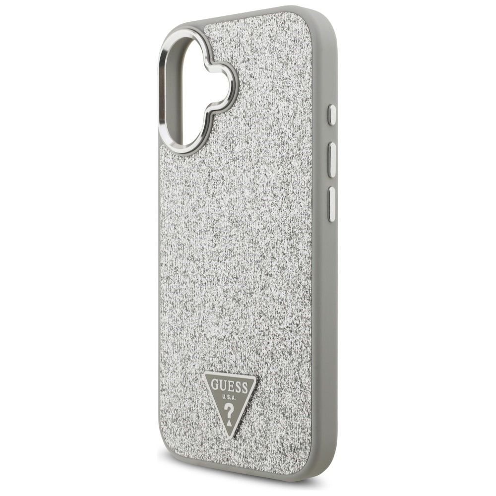 Coque MagSafe pour Apple iPhone 17, Guess, Logo Triangle Pailleté, Argentée