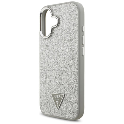 Coque MagSafe pour Apple iPhone 17, Guess, Logo Triangle Pailleté, Argentée