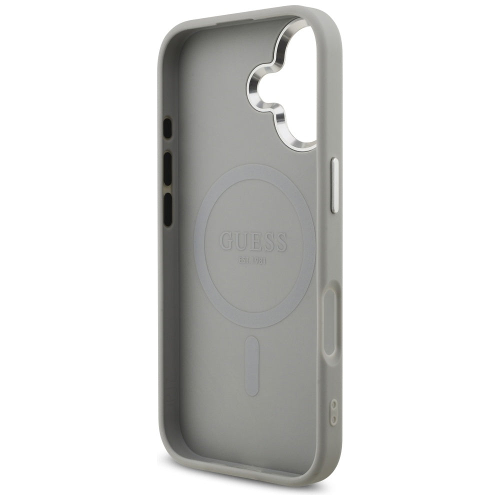 Coque MagSafe pour Apple iPhone 17, Guess, Logo Triangle Pailleté, Argentée