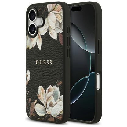 Coque MagSafe pour Apple iPhone 17, Guess, Grained Flowers, Noire