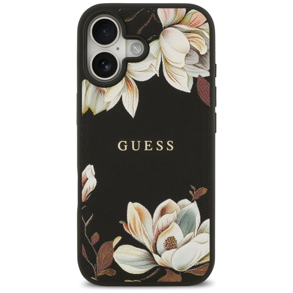 Coque MagSafe pour Apple iPhone 17, Guess, Grained Flowers, Noire