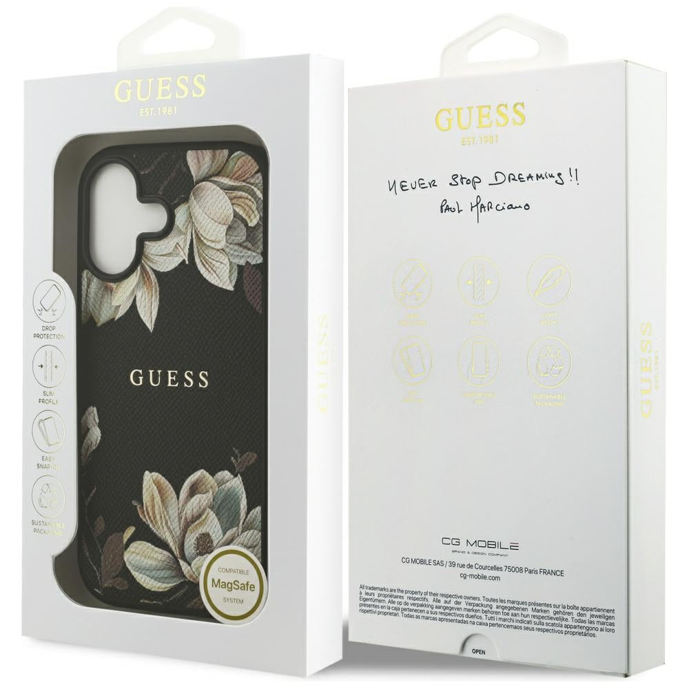 Coque MagSafe pour Apple iPhone 17, Guess, Grained Flowers, Noire