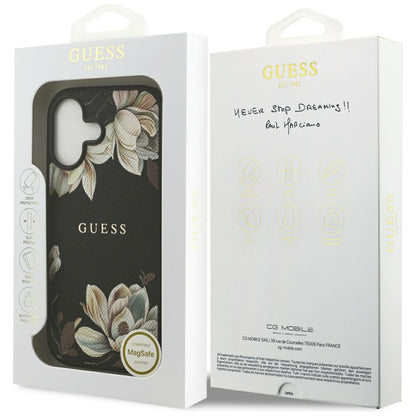 Coque MagSafe pour Apple iPhone 17, Guess, Grained Flowers, Noire