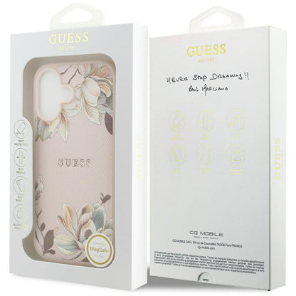 Coque MagSafe pour Apple iPhone 17, Guess, Grained Flowers, Rose