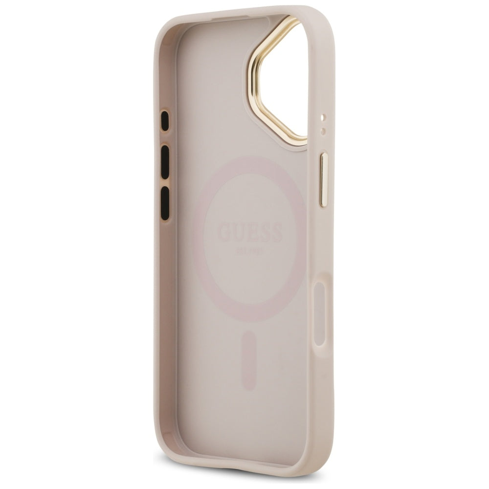 MagSafe Hülle für Apple iPhone 17, Guess, Grained Strass Logo, Rosa