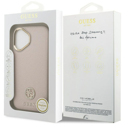 MagSafe Hülle für Apple iPhone 17, Guess, Grained Strass Logo, Rosa