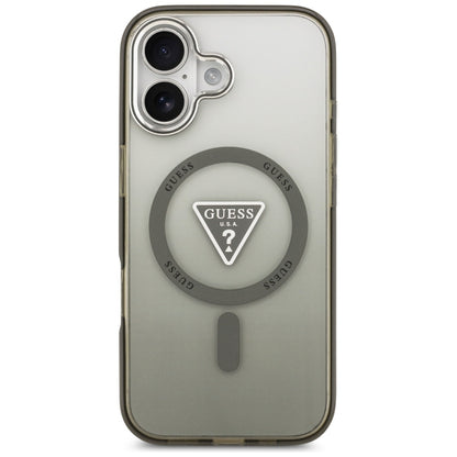 Coque MagSafe pour Apple iPhone 17, Guess, Logo Triangle Dégradé IML, Kaki Argenté