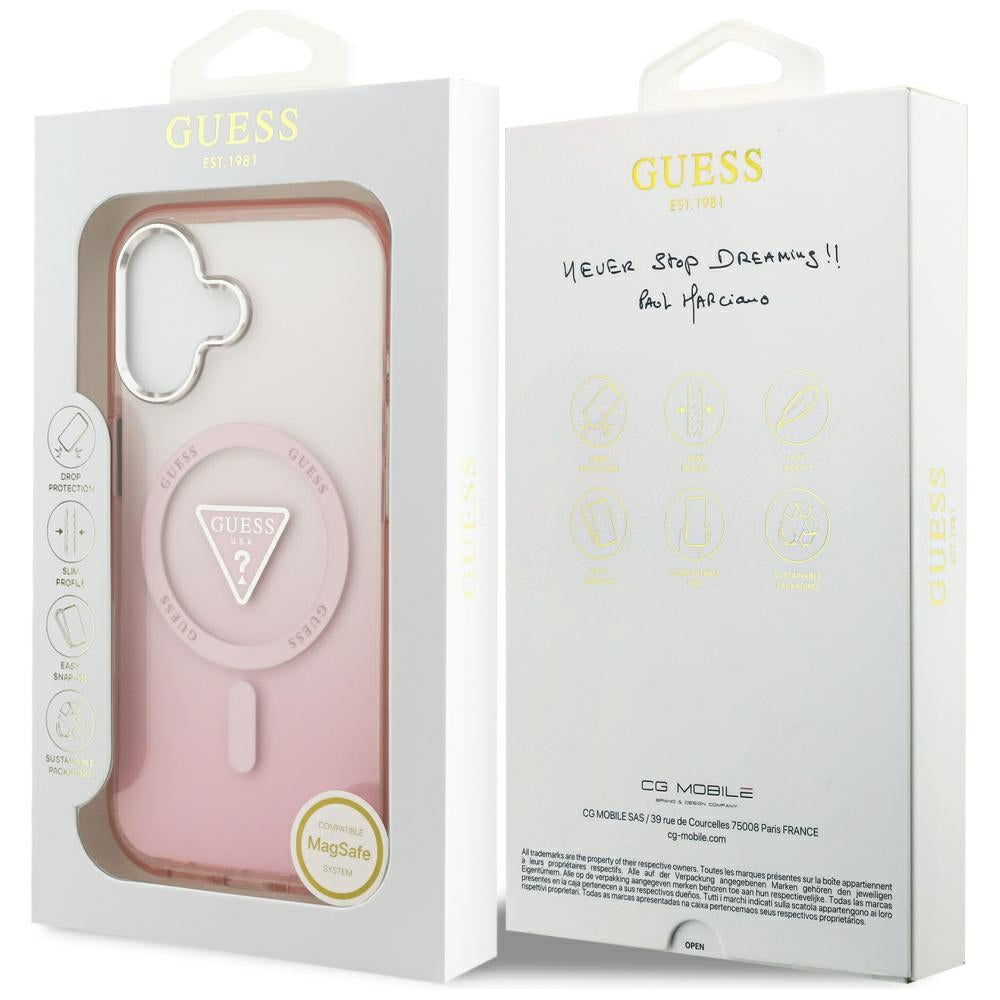 MagSafe Hülle für Apple iPhone 17, Guess, IML Gradient Triangle Logo, Rosa