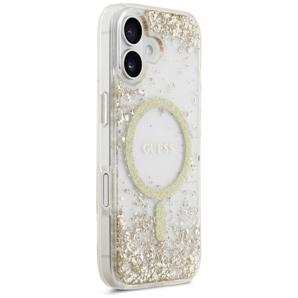 Étui MagSafe pour Apple iPhone 17, Guess, Resin Bottom Glitter, Doré