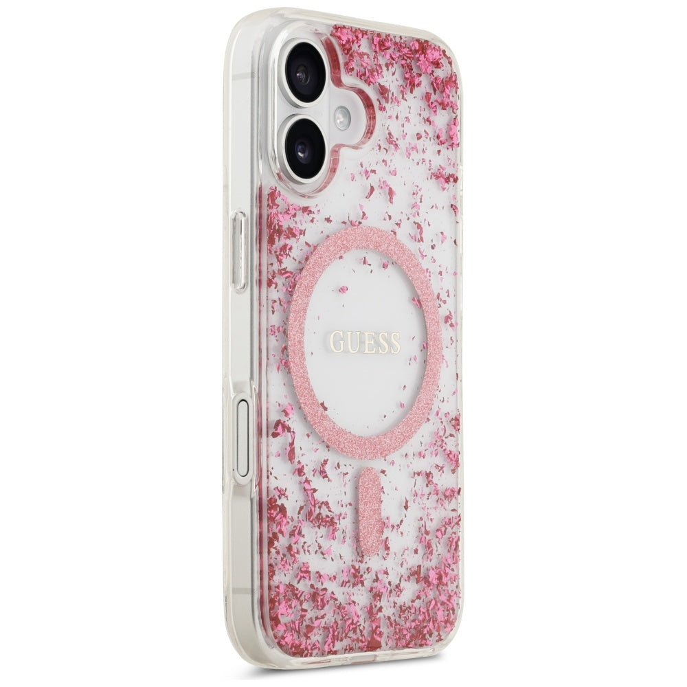 Coque MagSafe pour Apple iPhone 17, Guess, Resin Bottom Glitter, Rose