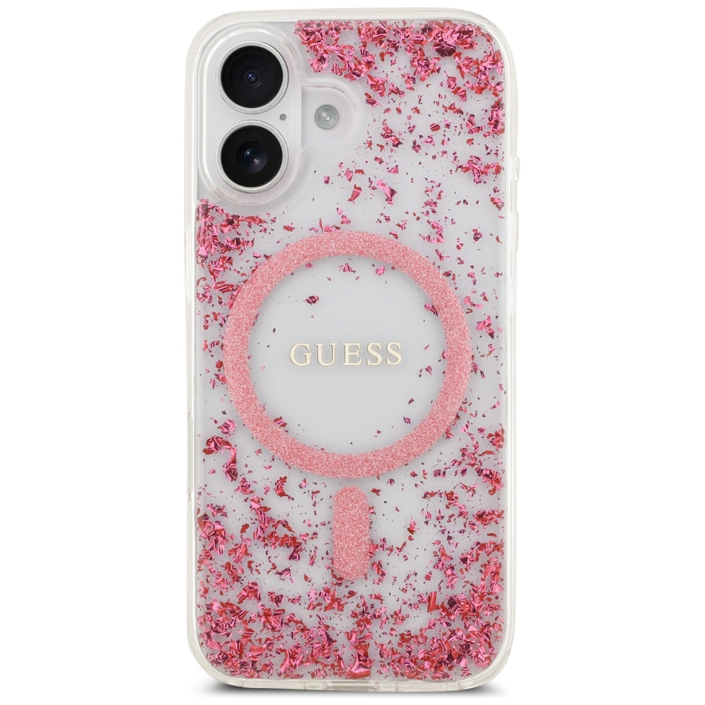 Coque MagSafe pour Apple iPhone 17, Guess, Resin Bottom Glitter, Rose