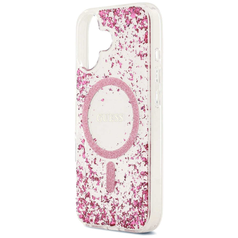 Coque MagSafe pour Apple iPhone 17, Guess, Resin Bottom Glitter, Rose