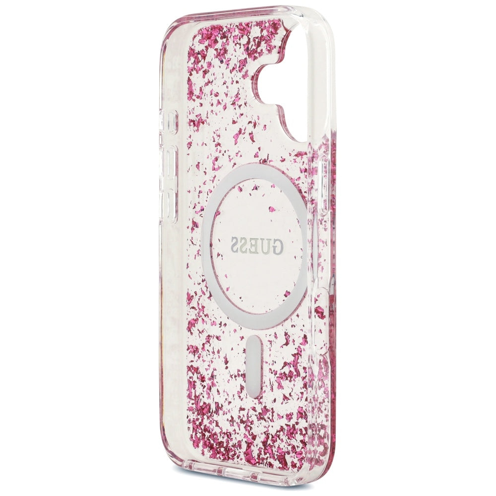 Coque MagSafe pour Apple iPhone 17, Guess, Resin Bottom Glitter, Rose