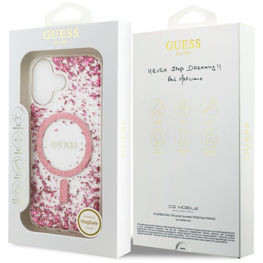 Coque MagSafe pour Apple iPhone 17, Guess, Resin Bottom Glitter, Rose