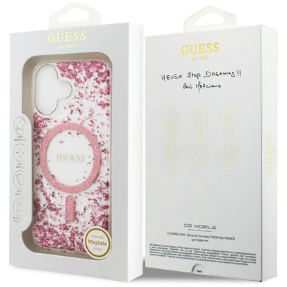 Coque MagSafe pour Apple iPhone 17, Guess, Resin Bottom Glitter, Rose