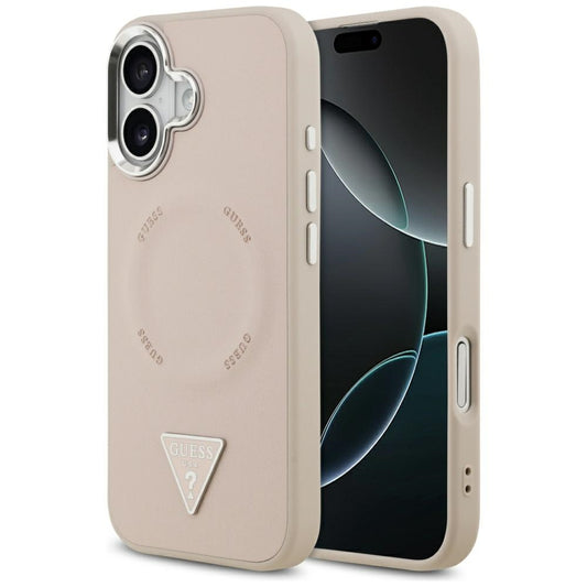 Coque MagSafe pour Apple iPhone 17, Guess, Logo Triangle, Rose Argenté