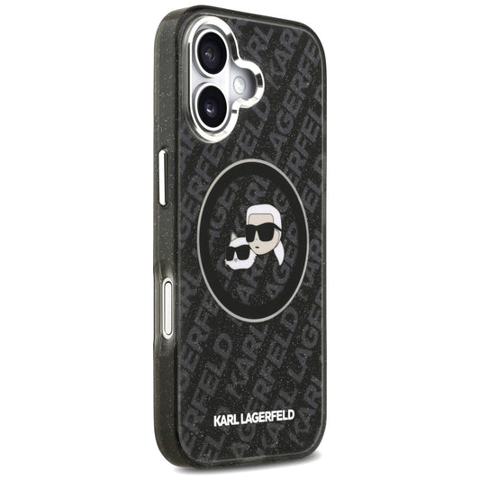 MagSafe Hülle für Apple iPhone 17, Karl Lagerfeld, Glitter Karl & Choupette Head, Schwarz
