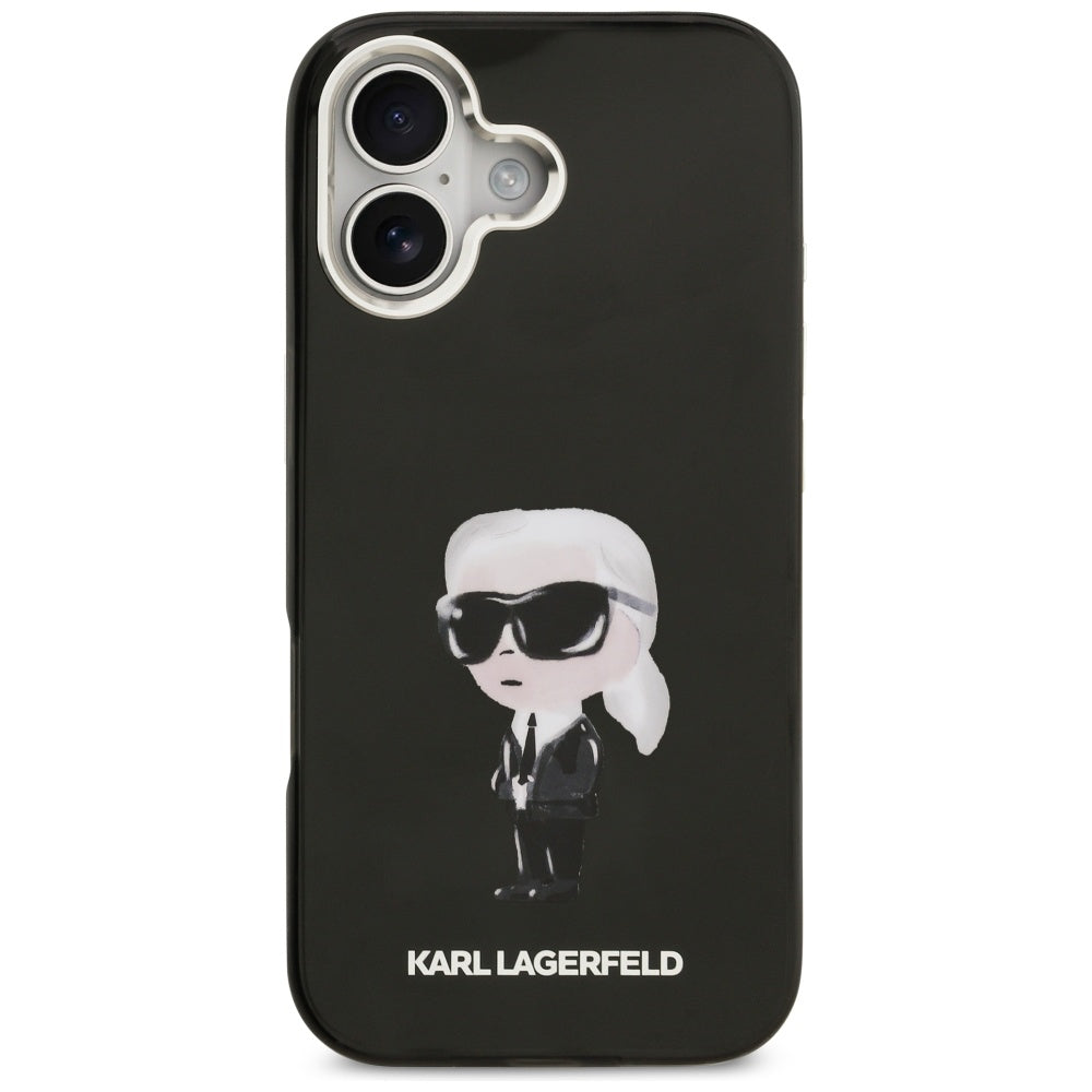 Coque MagSafe pour Apple iPhone 17, Karl Lagerfeld, IML Aquarelle Karl Ikonik, Noire